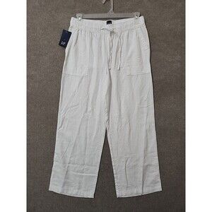 GAP Linen Blend Pants Womens M White Pull On Drawstring Wide Leg NEW